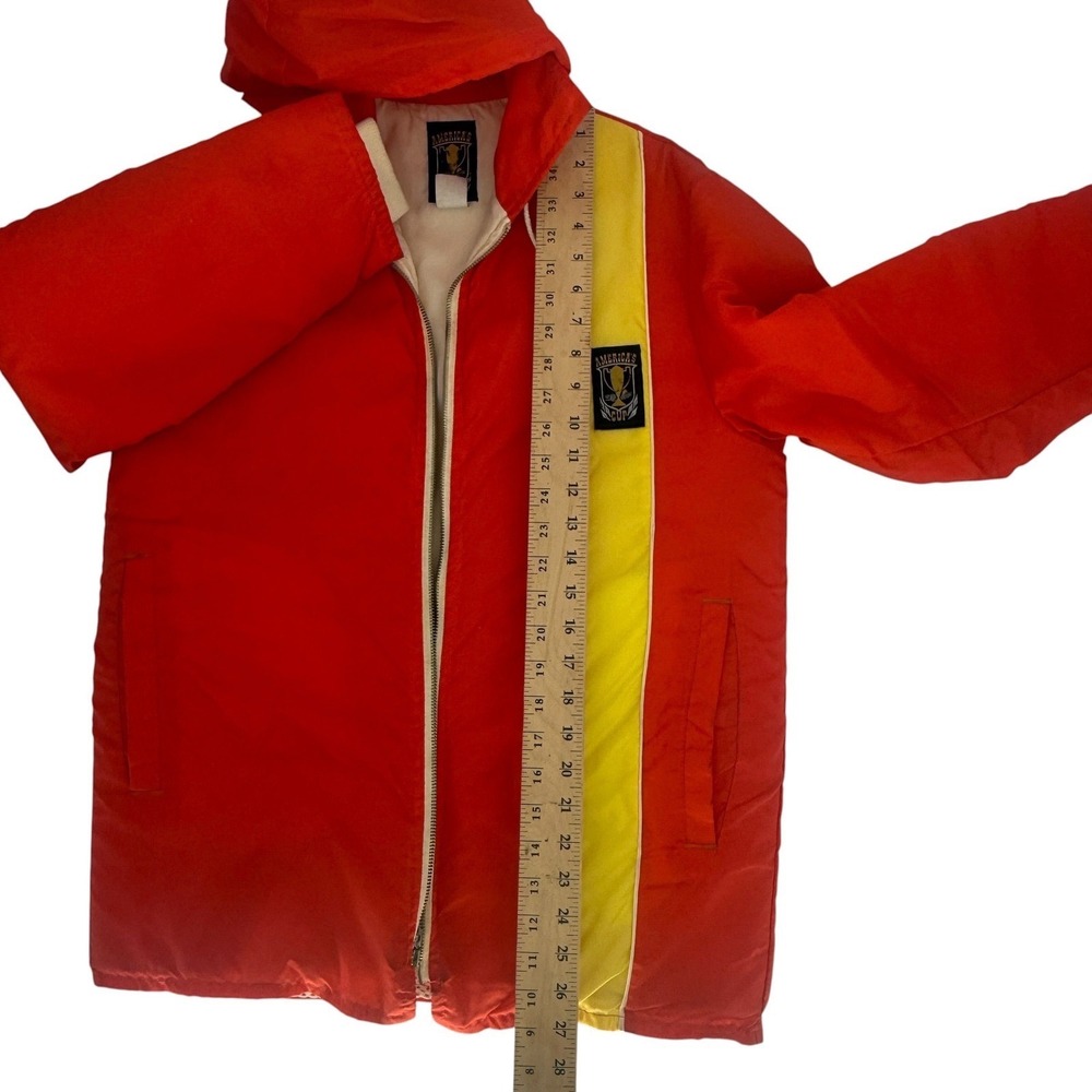 Vintage Americas Cup Sailing Jacket Red Yellow Stripe Hooded Parka Mens XL - Picture 8 of 11